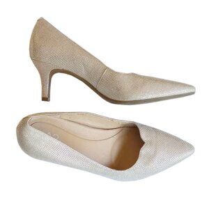 A2 Anagram Metallic Textured Fabric Heels 2.5" Champagne Gold 9